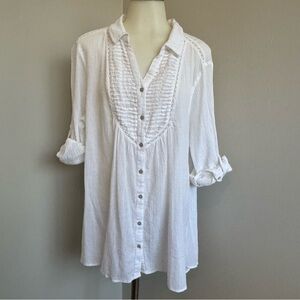 Bandolino White Button-Up Women's Tunic Top